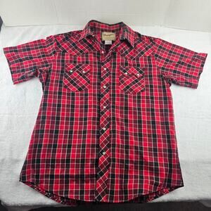 Wrangler Plaid Shirt Mens Red/ Black Pearl Snap Short Sleeve Western Size Large